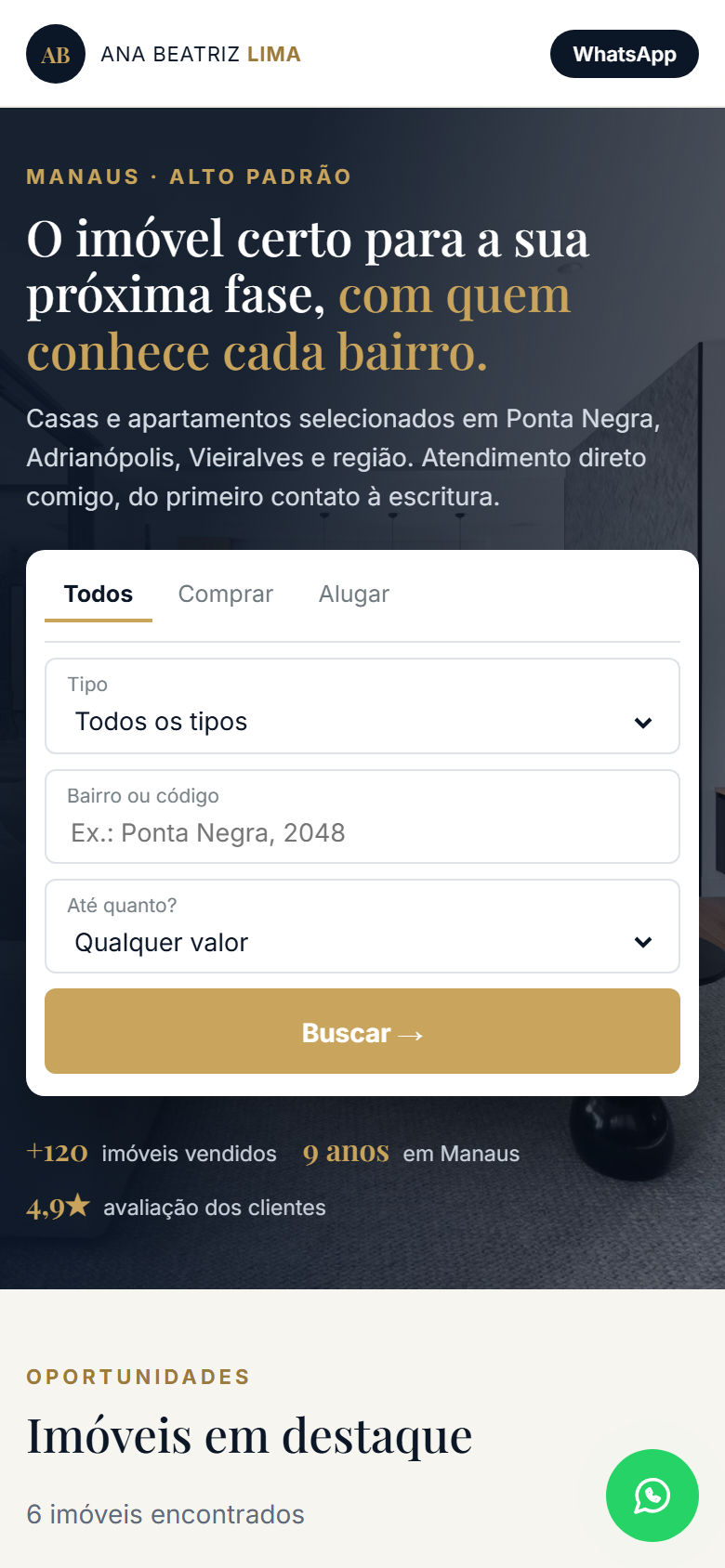 Print do Sistema de Imóveis - Versão Celular